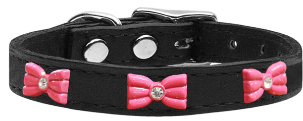 Pink Glitter Bow Widget Genuine Leather Dog Collar