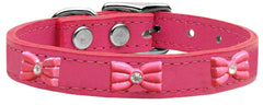 Pink Glitter Bow Widget Genuine Leather Dog Collar