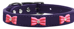 Pink Glitter Bow Widget Genuine Leather Dog Collar