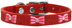 Pink Glitter Bow Widget Genuine Leather Dog Collar