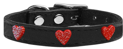 Red Glitter Heart Widget Genuine Leather Dog Collar Red