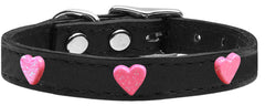 Pink Glitter Heart Widget Genuine Leather Dog Collar