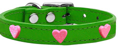 Pink Glitter Heart Widget Genuine Leather Dog Collar