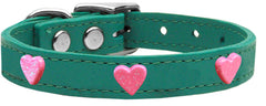 Pink Glitter Heart Widget Genuine Leather Dog Collar