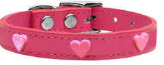 Pink Glitter Heart Widget Genuine Leather Dog Collar