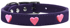 Pink Glitter Heart Widget Genuine Leather Dog Collar