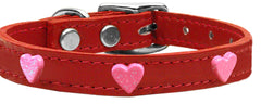 Pink Glitter Heart Widget Genuine Leather Dog Collar