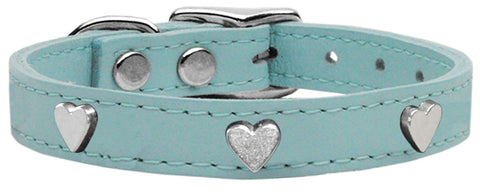 Silver Heart Widget Genuine Leather Dog Collar