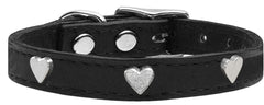 Silver Heart Widget Genuine Leather Dog Collar