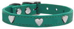 Silver Heart Widget Genuine Leather Dog Collar