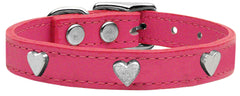 Silver Heart Widget Genuine Leather Dog Collar