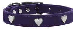 Silver Heart Widget Genuine Leather Dog Collar