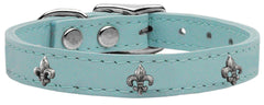 Silver Fleur De Lis Widget Genuine Leather Dog Collar