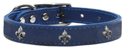 Silver Fleur De Lis Widget Genuine Leather Dog Collar