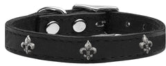 Silver Fleur De Lis Widget Genuine Leather Dog Collar