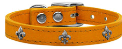 Silver Fleur De Lis Widget Genuine Leather Dog Collar