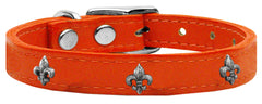 Silver Fleur De Lis Widget Genuine Leather Dog Collar