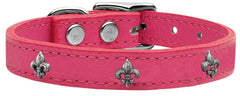 Silver Fleur De Lis Widget Genuine Leather Dog Collar