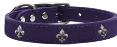 Silver Fleur De Lis Widget Genuine Leather Dog Collar