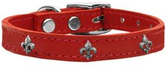 Silver Fleur De Lis Widget Genuine Leather Dog Collar