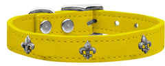 Silver Fleur De Lis Widget Genuine Leather Dog Collar