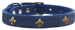 Bronze Fleur De Lis Widget Genuine Leather Dog Collar