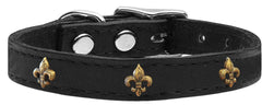 Bronze Fleur De Lis Widget Genuine Leather Dog Collar