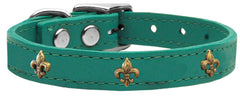 Bronze Fleur De Lis Widget Genuine Leather Dog Collar