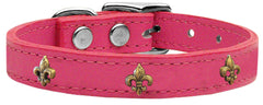 Bronze Fleur De Lis Widget Genuine Leather Dog Collar