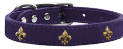 Bronze Fleur De Lis Widget Genuine Leather Dog Collar