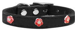 Red Rose Widget Genuine Leather Dog Collar Red