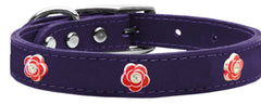 Red Rose Widget Genuine Leather Dog Collar Red