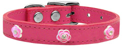 Bright Pink Rose Widget Genuine Leather Dog Collar