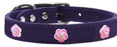 Bright Pink Rose Widget Genuine Leather Dog Collar