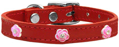 Bright Pink Rose Widget Genuine Leather Dog Collar