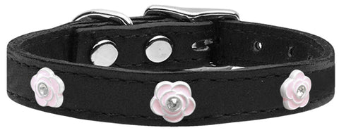 Light Pink Rose Widget Genuine Leather Dog Collar