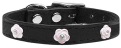 Light Pink Rose Widget Genuine Leather Dog Collar