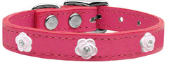 Light Pink Rose Widget Genuine Leather Dog Collar