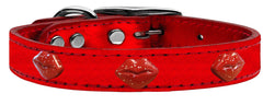 Red Glitter Lips Widget Genuine Metallic Leather Dog Collar Red