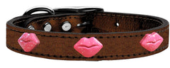 Pink Glitter Lips Widget Genuine Metallic Leather Dog Collar