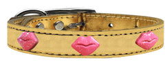 Pink Glitter Lips Widget Genuine Metallic Leather Dog Collar