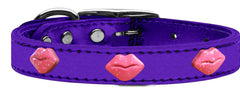 Pink Glitter Lips Widget Genuine Metallic Leather Dog Collar