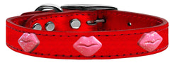 Pink Glitter Lips Widget Genuine Metallic Leather Dog Collar