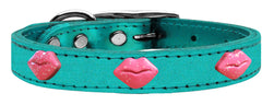 Pink Glitter Lips Widget Genuine Metallic Leather Dog Collar