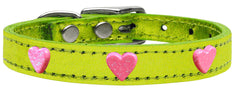 Pink Glitter Heart Widget Genuine Metallic Leather Dog Collar