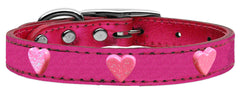 Pink Glitter Heart Widget Genuine Metallic Leather Dog Collar