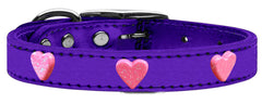 Pink Glitter Heart Widget Genuine Metallic Leather Dog Collar