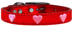 Pink Glitter Heart Widget Genuine Metallic Leather Dog Collar