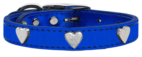 Silver Heart Widget Genuine Metallic Leather Dog Collar