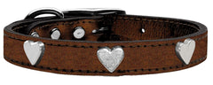 Silver Heart Widget Genuine Metallic Leather Dog Collar